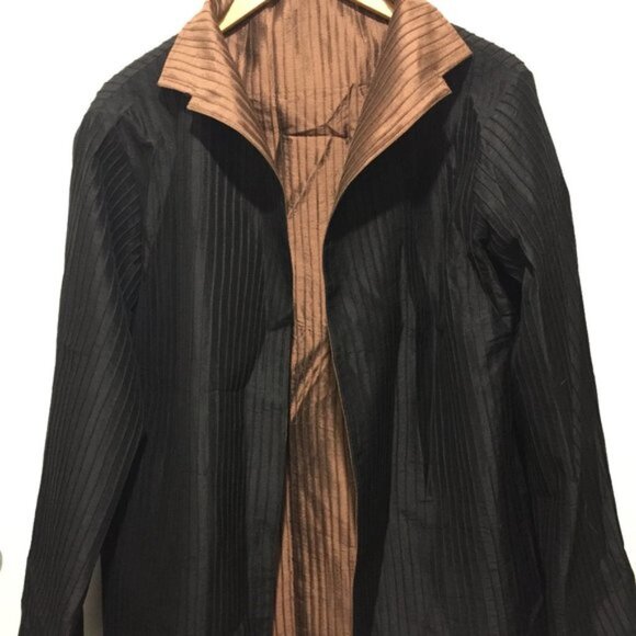 REVERSIBLE OPEN FRONT SILK BLAZER SIZE L - Picture 2 of 7